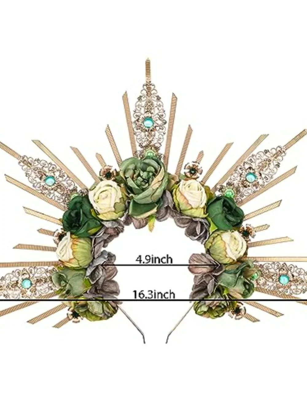 Handmade Green Rose Halo Crown Renfaire Woodland Flower Headpiece for Women
